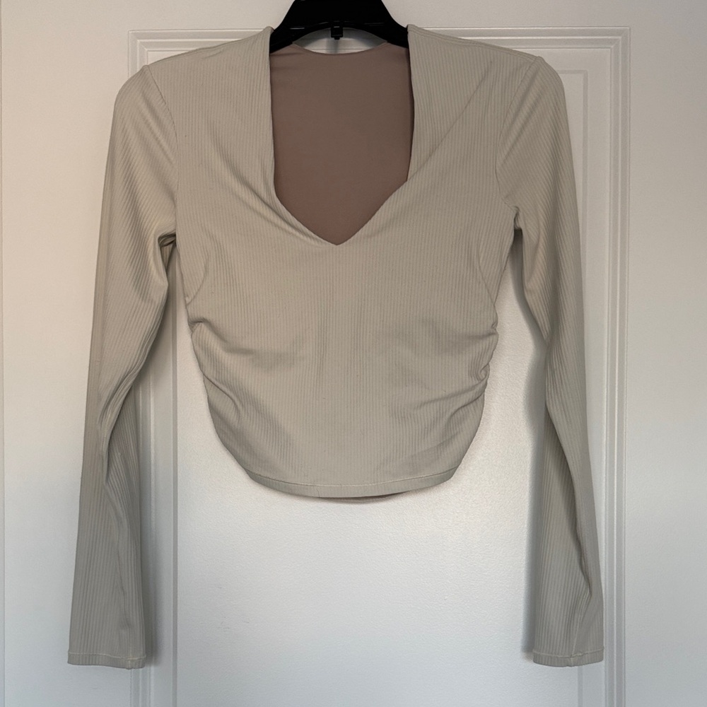 lululemon athletica Ribbed V‑Neck Long‑Sleeve Crop Top - Cream